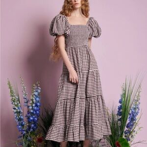 Gingham Puff Sleeve Midi Dress